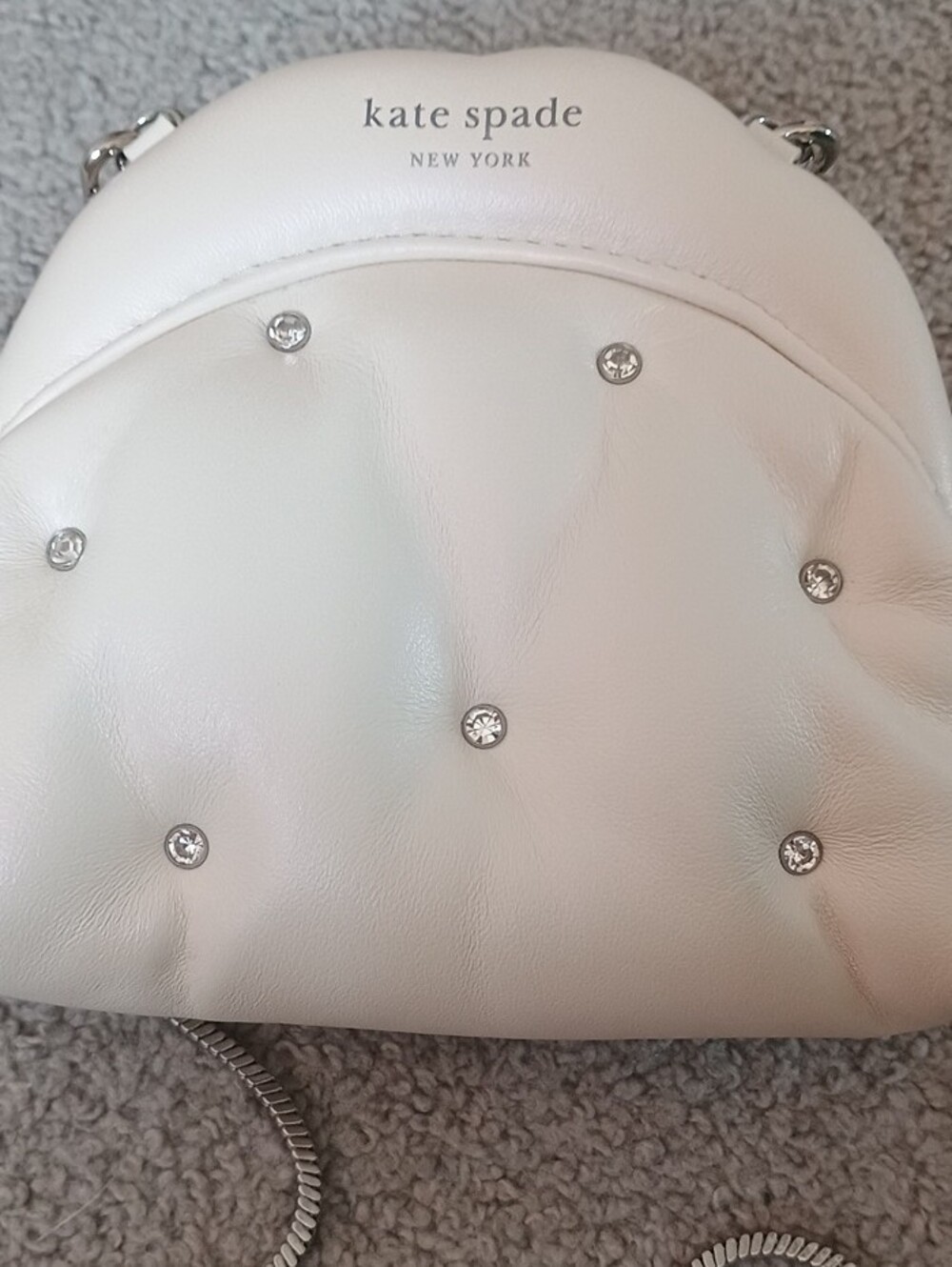 kate spade Cloud 9 White Quilted Crystal Accent Crossbody with Silver Chain - Picture 4 of 9